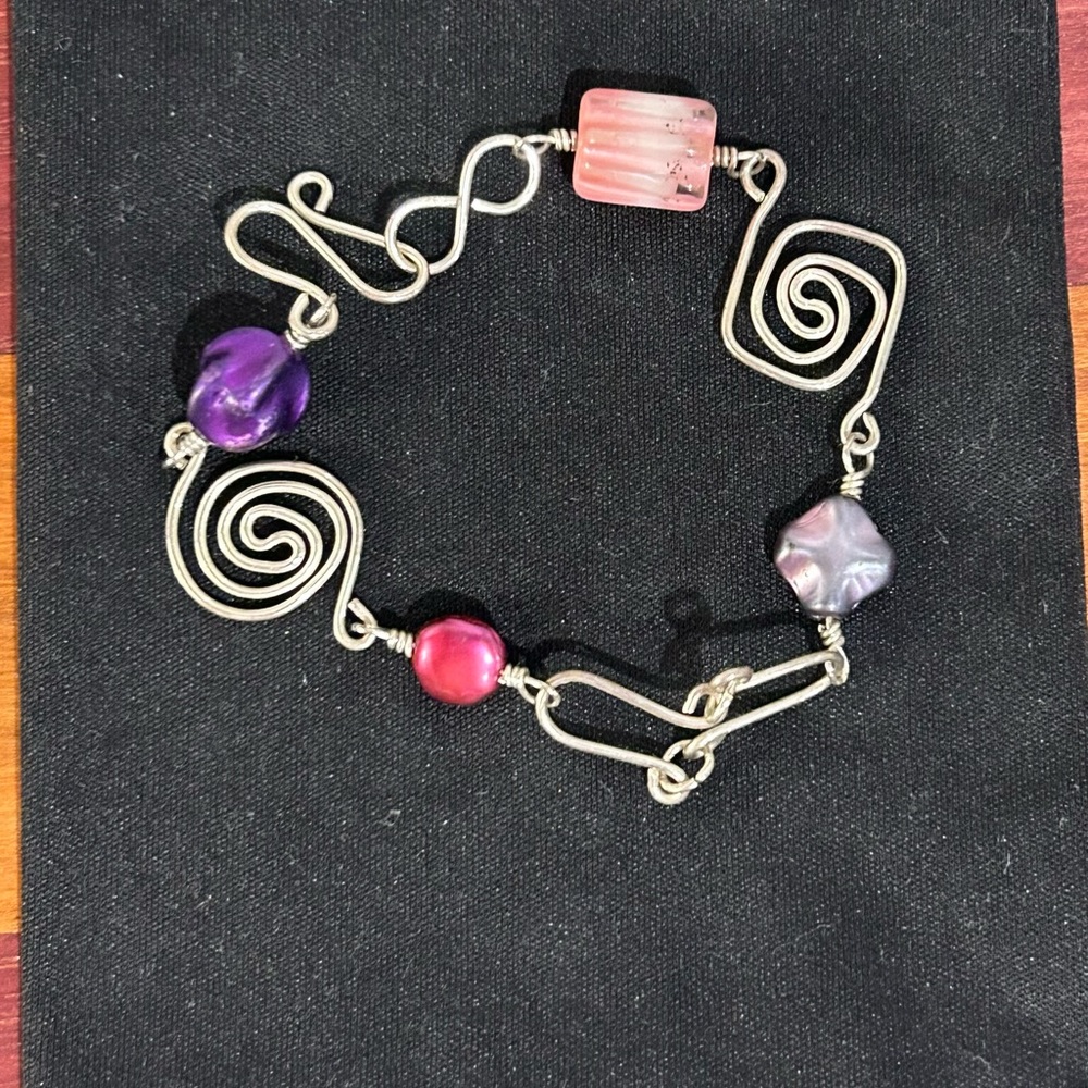 Handmade Sterling Silver With Gemstones Bracelet. 7”